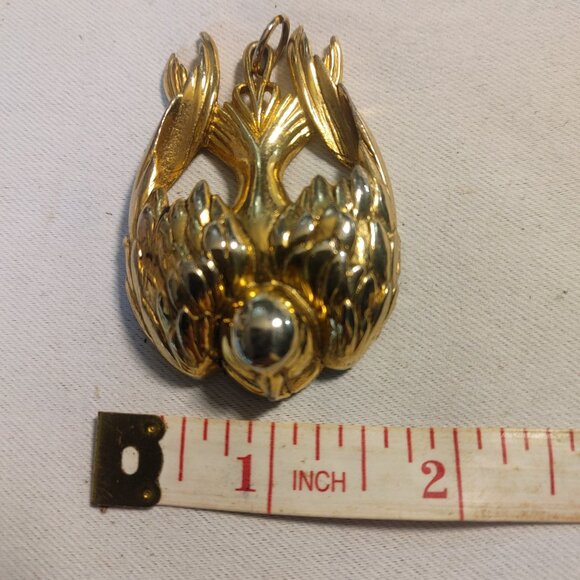 Lisner Peace Dove Pendant Vintage Gold Tone Phoenix Bird Textured Back Design - Picture 3 of 10